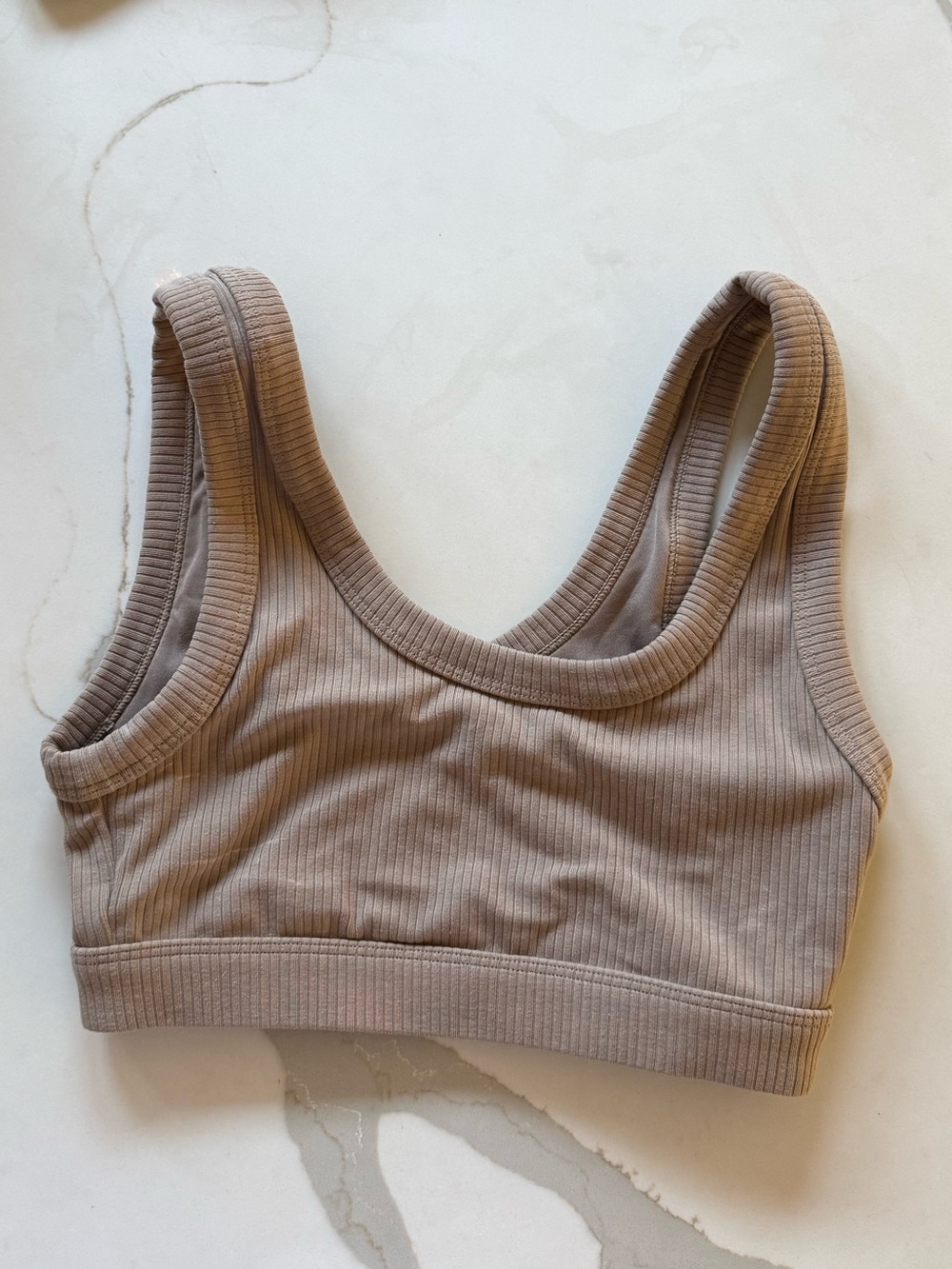 ALO Yoga Ribbed Scoop Crop Bralette in Taupe